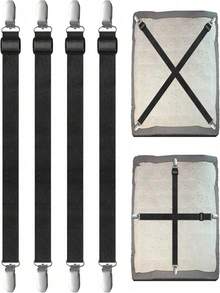 4pcs Adjustable Bed Sheet Fasteners (0.98 Inch X 51.1 Inch), Elastic Bed Sheet Straps, Bed Sheet Clips, Mattress Grippers, Fits Sheets, Mattresses, Sofas, Ironing Boards - White - View 3