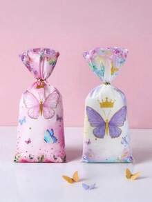 25/50个粉色蝴蝶礼品糖果包装袋，糖果袋，饼干袋，甜点，烘焙食品，巧克力，派对礼品 - 彩色 - 查看 3