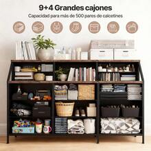 Cómoda con 13 Cajones Grandes y 2 Estantes,Cómoda Cajonera Marron, Cómoda Larga para Armario, Adecuada para Sala de Estar, Pasillo, Dormitorio, 140 * 28 * 90CM - Caqui - Ver 5