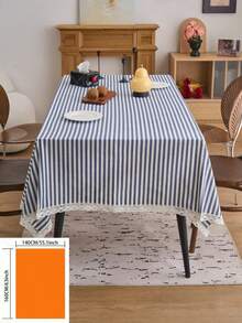 1件蓝白条纹桌布，北欧现代风格，适用于厨房、餐桌、茶几、电视柜、玄关、节日、派对、婚礼、办公室，四季皆宜。 - 藏蓝色 - 查看 18