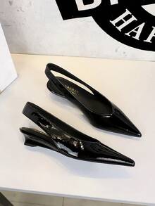 Retro Low Heel Women Shoes, Pointed Toe Low Vamp Wedge Heel Backless Strap Ladies Party Shoes