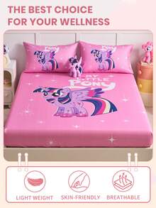 2/3件組 My Little Pony 印花包床單套組，親膚床墊保護套，舒適柔軟，多尺寸可選，適用 Full/Twin/Double/Queen/King 床，可機洗，卡通角色設計 - 彩色 - 查看 4