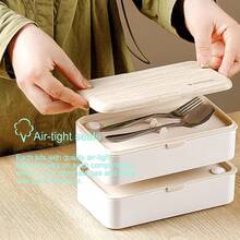 Fiambrera bento Box Original Lunch Box Lunchbox Caja de Almuerzo contenedor Bundle Divider Estilo japones a Prueba de Fugas con Acero Inoxidable Utensilios Cuchara y Tenedor Blanco - Blanco - Ver 2