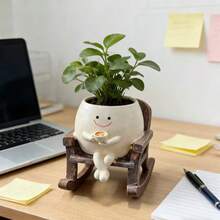 1pc Rocking Chair Succulent Plant Pot Resin Crafts Decor, /Coffee/Smiling Face Planter, Desktop Decoration, Garden Yard Plant Flower Pot
