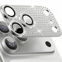 Silber Strass Kameraobjektiv Schutz, kompatibel mit iPhone 17/17 Pro Max/17 Pro/17 Air Serie, hochauflösend, einfach zu installieren, stoßfest, verschleißfest, hohe Härte, glänzende Farbe, perfekte Passform - Silber - Übersicht 9