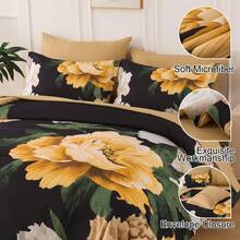 7 Piece Black Floral Comforter Set Full/Queen/King Size Bed In A Bag,Flowers Printed On Light Comforter Set With Sheets, Soft Microfiber Botanical Bedding Set For Wedding Items,Home Bed Room Decor,All Season Bedroom Decor - 黑色-1244 - 查看 4