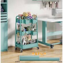 3 Tier Rolling Cart Metal With Wheels, Heavy Duty White Three Tiered Cart Organizer On Wheels, Utility Roller Storage Carts Art, Nursery, Diaper Caddy, Snack, Book, Nail, Cleaning Supplies - 自然綠色 + 三層 + 杯子 + 掛鉤 - 查看 8