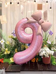 2个粉色铝箔气球，大号数字造型铝箔气球，适用于儿童生日派对装饰 | 哑光蝴蝶结装饰，适合生日派对、户外活动、周年纪念、节日、宴会庆典氛围营造和背景装饰气球 - 彩色 - 查看 11