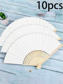 10/1 Set Elegant White Folding Fans, Paper Folding Fan Gift Set, Hand Held Folding Fan, White Paper Hand Fan, White Bamboo Folding Fan, Hand Fan, Paper Folding Fan, DIY White Craft Fan, Bride Bamboo Handheld Folding Fan, Suitable For Bridesmaid Gifts And Wedding Decorations, Wedding Ceremony, Engagement, Graduation, Wedding Party Decor, Bedroom Home Dining Table Centerpiece, Wedding Favors, Wedding Table Decor, Bridal Party Photo Props
