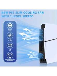 适用于PS/5 Slim游戏机的通用高效散热风扇 - 内置3个高速风扇，炫酷LED灯，静音降噪，USB接口，理想的节日礼物 - 黑色 - 查看 5