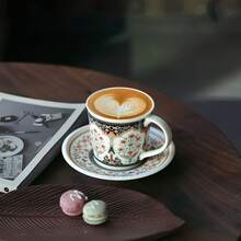 土耳其风格咖啡杯碟套装，拉花马克杯复古陶瓷杯 - 适合居家使用、家庭聚会、下午茶及节日送礼 - 彩色 - 查看 9