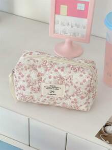 1个春季碎花化妆包，大容量化妆品收纳袋，女士便携式拉链洗漱包，可收纳化妆品、护肤品、口红、化妆刷、护手霜、耳机、硬币、钥匙等，适合居家、旅行、度假和上学使用。 - 淺粉色 - 查看 2