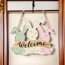 Biển chào mừng hình thỏ Phục Sinh phong cách Boho duyên dáng - Móc treo cửa bằng gỗ mộc mạc với thiết kế thỏ chấm bi nhiều màu sắc, trang trí nhà cửa mùa xuân nhẹ nhàng, phù hợp cho lễ Phục Sinh, không cần pin, món quà hoàn hảo, trang trí cửa lễ Phục Sinh | Trang trí phong cách Boho | Đồ thủ công đồng quê, phụ kiện hình thỏ - A - Xem 5