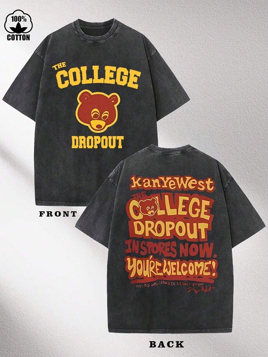 Plus Size Men's,College Dropout Bound Yeez.Y Good Music ,(1 Pcs )100% Cotton Casual Printed T-Shirt,Crew Neck Short Sleeve,220g  Cotton T-Shirt,For Going Out,Gift,Summer,Unisex - màu đen - Xem 1