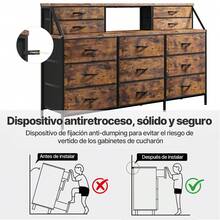 Cómoda con 13 Cajones Grandes y 2 Estantes,Cómoda Cajonera Marron, Cómoda Larga para Armario, Adecuada para Sala de Estar, Pasillo, Dormitorio, 140 * 28 * 90CM - Caqui - Ver 8