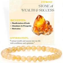 1PCS   6mm Natural Stone Obsidian Amazonite Bead Bracelet With Elastic Cord And Card - 茶晶 - 查看 2