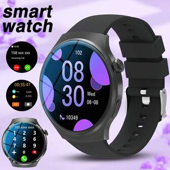 สมาร์ทวอทช์หน้าจอทรงกลมขนาด 1.5 นิ้ว, โทร/โทรออกไร้สาย, การแจ้งเตือนแอปต่างๆ, เหมาะสำหรับผู้ชายและผู้หญิง, การแจ้งเตือน, เล่นเพลง, นาฬิกาฟิตเนสอเนกประสงค์