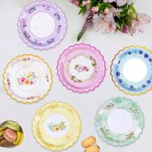 Tyzarglef 48 PCS Floral Paper Plates For Tea Party Decorations, 7 Inch Disposable Dessert Plates For Bridal Shower, Garden, Wedding, Mother'S Day Afternoon Tea Party - ColorA - View 1
