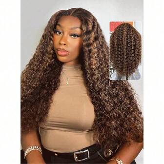 ZHENDEFA Peluca de encaje frontal de 360° con textura ondulada, color degradado ombre, cabello de bebé, pre-arrancado, sin necesidad de pegamento, peluca de encaje frontal de 360° completa, peluca de cabello realista y transparente de alta definición, con cordón, adecuada para moños y coletas altas, estilo 3S, para mujeres