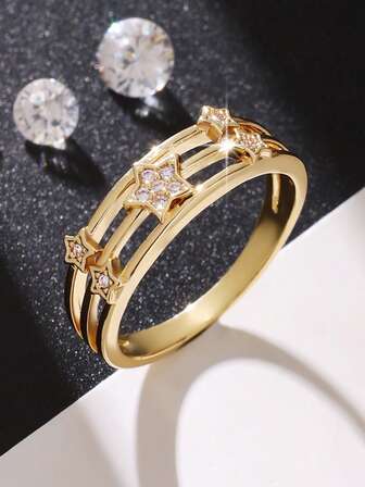 1 Peça Anel Feminino Elegante e Romântico com Estrelas Cintilantes, Incrustado com Zircônia Sintética, Presente Perfeito para Esposa ou Namorada em Aniversário ou Dia dos Namorados para Expressar seu Amor