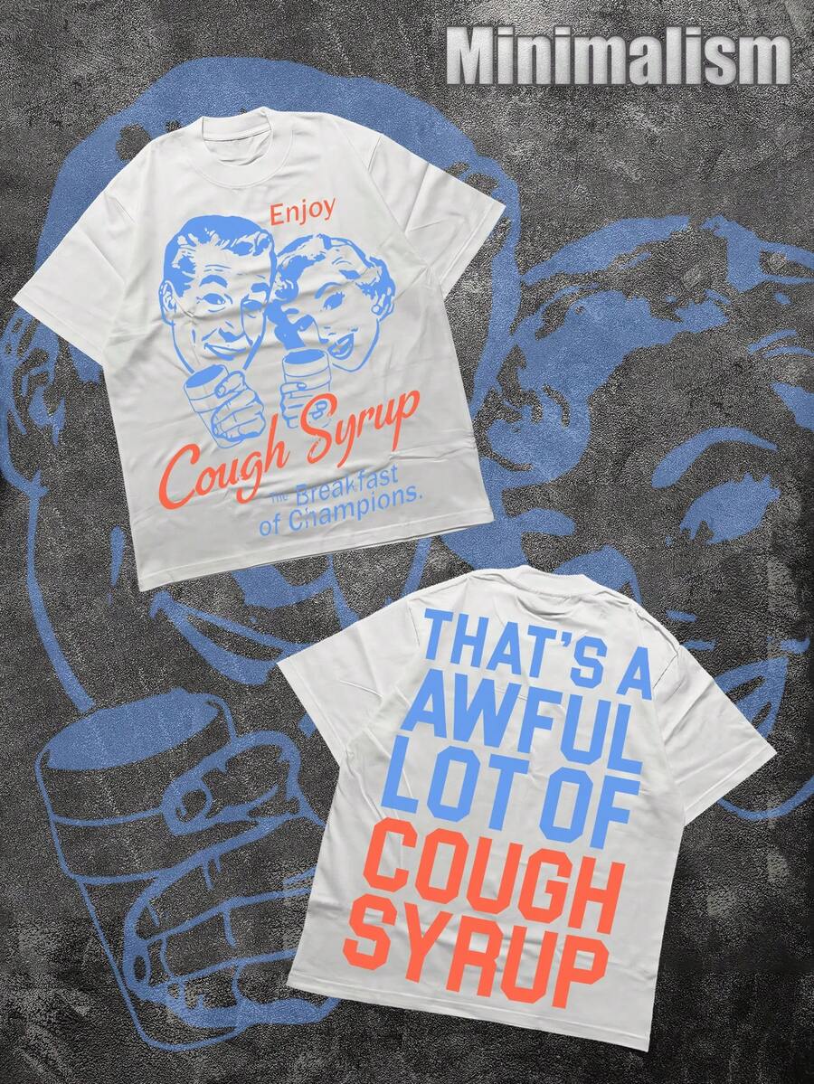 "Cough Syrup Breakfast Of Champions" Graphic Tee( Graphic Tees, 220g Pure Cotton T-Shirt ) Vintage T Shirts, Funny Shirts, Y2K Style, Fun Patterns T-Shirt, Street Style, Men's Pattern T-Shirt, Simple Design, Retro Casual, Hip-Hop Style. Suitable For Outdoor Leisure Sports, Family Gatherings And Friends' Dinners. - 白色 - 查看 1