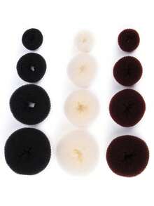 4/13件套甜甜圈发髻制作套装，包含10个发夹和4/3个发髻制作器（1个小号、1个中号、1个大号、1个特大号），黑色/米色/棕色，适合3种发型