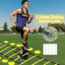 Speed & Agility Ladder Training Equipment Set, Includes 12 Rung 20ft Agility Ladder, 4 Agility Hurdles,12 Disc Cones, 1 Resistance Parachute For Training Football Soccer Basketball Athletes - Yellow - View 4