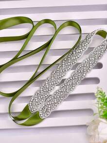 1 قطعة شريط خصر عروس مصنوع يدويًا، حزام خصر مرصع بالراين الزجاجي، قابل للتعديل الطول، إكسسوار زفاف، هدية لوصيفة العروس، شريط أخضر زيتوني - الشريط الزيتون الأخضر - مشاهدة 10