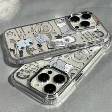 Funda de teléfono con patrón de gato adecuada para iPhone 17 aire/16e/15/14/13/12/11, Profesional Promax Más Compatible con Samsung A02/A02S/A03/A03CORE/A03S/A04/A04S/A05/A05S/A06/A07/A11/A12/A14/A16/A20/A20S/A21S/A22/A23/A24/A25/A32/A33/A34/A35/A36/A56/A50/A30S/A50S/A51/A52/A52S/A53/A54/A55/A70/A71/A72/A73/A15/F15/M15/M34/M36/F36/NOTE10/NOTE10PLUS/NOTE10PRO/NOTE20ULTRA/S20/S20FE S20PLUS/S20ULTRA/S21/S21FE/S21PLUS/S21ULTRA/S22/S22PLUS/S22ULTRA/S23/S23FE/S23PLUS/S23ULTRA/S24/S24FE/S24PLUS/S24ULTRA/S25EDGE/S25FE/S25ULTRA, funda de teléfono transparente con marco de lente electrochapado, funda suave de TPU, adecuada para hombres y mujeres, a prueba de golpes - transparente - Ver 5