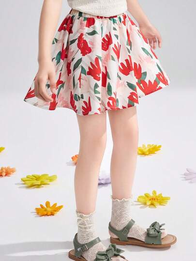  ASK JUNIOR 少女撞色印花短裙，休闲灯笼裤，适合少女夏季穿着