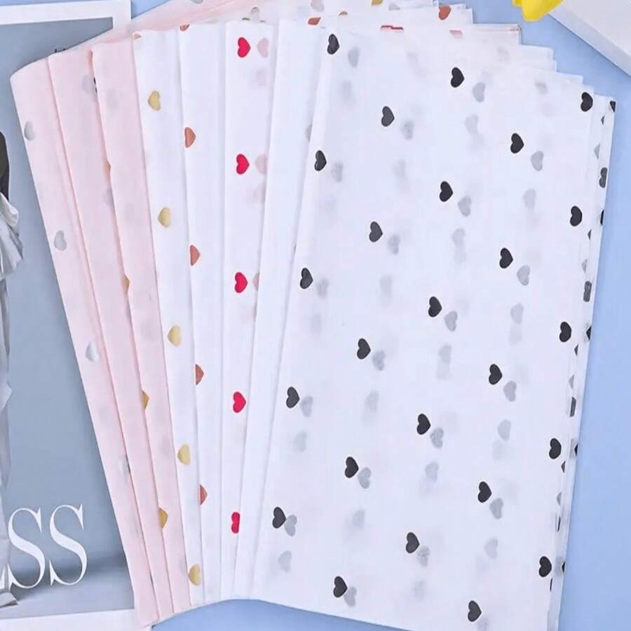 25/50张心形图案半透明薄纸，可爱心形装饰薄纸，节日礼品包装纸，生日派对装饰纸，情人节礼品包装纸，手工DIY材料纸，礼盒装饰薄纸，家居装饰包装用品 - 彩色 - 查看 1