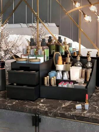 1 st. trendig sminklåda med lådor, elegant kosmetikaförvaring för hudvård, ögonskugga, läppstift, nagellack, perfekt present till högtider som jul, Thanksgiving, nyår, alla hjärtans dag, förbättrar skönhetsupplevelsen, maximerar utrymmet, perfekt för hemmabruk eller resor