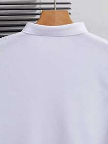 Camisa polo de manga corta para niños, estilo coreano de verano con cuello vuelto, camisa polo de estilo universitario, camisa polo de tejido piqué, camisa casual holgada con botones - Blanco - Ver 5