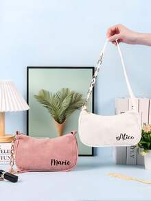 This Mini Corduroy Shoulder Bag Features A Simple Solid Color Design, Very Suitable For Autumn And Winter Seasons. It Has A Zipper Closure. This Ladies' Underarm Handbag Can Be Customized With Your Name. Whether As A Bridesmaid Gift, A Gift For A Friend Or A Bride, Or A Birthday Or Christmas Gift, It Is An Ideal Choice. - Multicolor - View 4