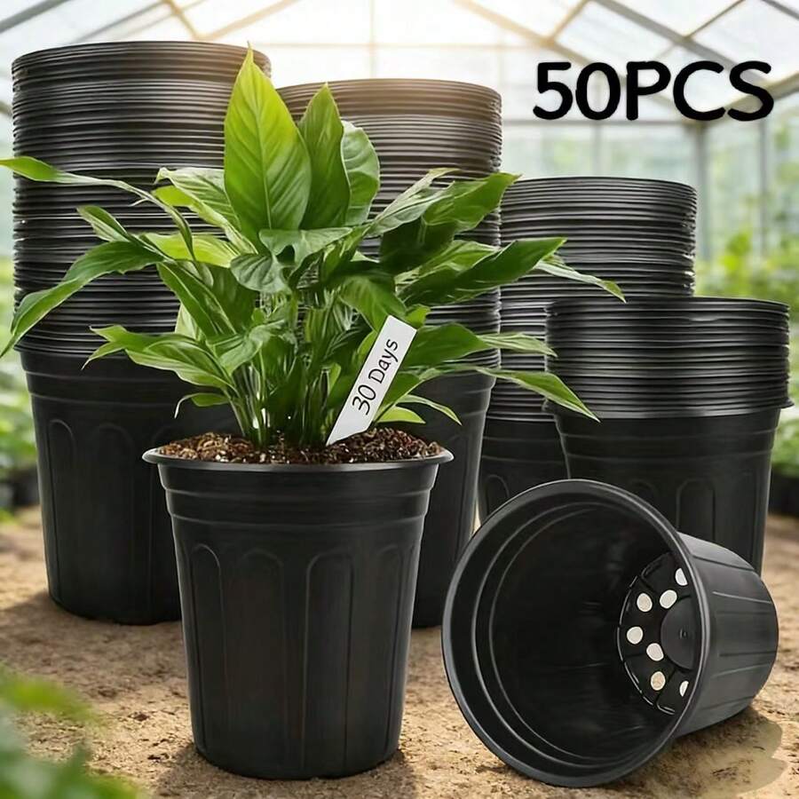 1pc/50pcs 1 Gallon Planter, 6.5 Inch Plastic Plant Pot, Plastic Flower Pot, Plastic Planter Pot, Planter Pot, Succulent Plant, Planter Pot With Plant Label - Black - View 1