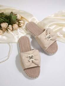 Women's Summer Vacation Bohemian Style Platform Slippers - Beige - View 3