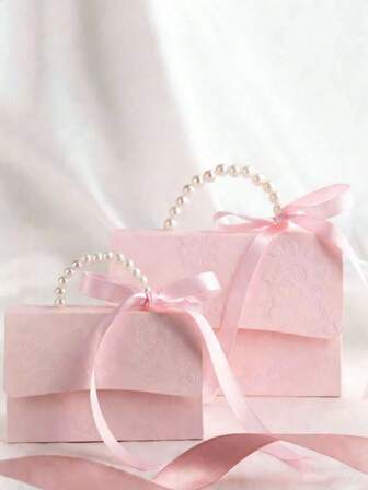10/20 piezas - Bolsa de regalo con decoración de perlas falsas, bolsa de envoltura simple para fiesta, caja de regalo con asa de perlas, caja de regalo exquisita rosa con impresión en relieve para el Día de San Valentín, boda, caja de regalo pequeña, bolsas de regalo pequeñas para bodas, fiestas, Día de la Madre, regalos, despedida de soltera