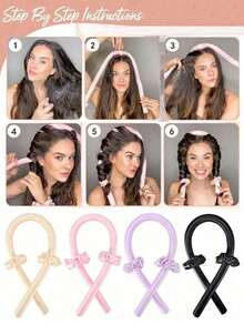 3pcs Heatless Curling Iron Headband, Heatless Hair Curler, Silk Curling Ribbon, Soft Sponge Sleep Headband, Sleep Hair Curler Set, Long Hair Styling Tool For Women - Multicolor - View 13