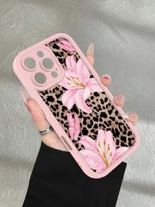 1pc Leopard Print Lily Flower & Butterfly Pattern 2D Printed, Waterproof Durable Dustproof Fashionable Minimalist Design With Camera Protection, Soft Matte Pink Full Coverage Phone Case Compatible With IPhone 16/15/14/13/12/11/7/8/XR/XS/Plus/Pro/Pro Max, Suitable As Gift For Friends, Family, Girlfriend, Boyfriend, Holiday - Pink - View 7