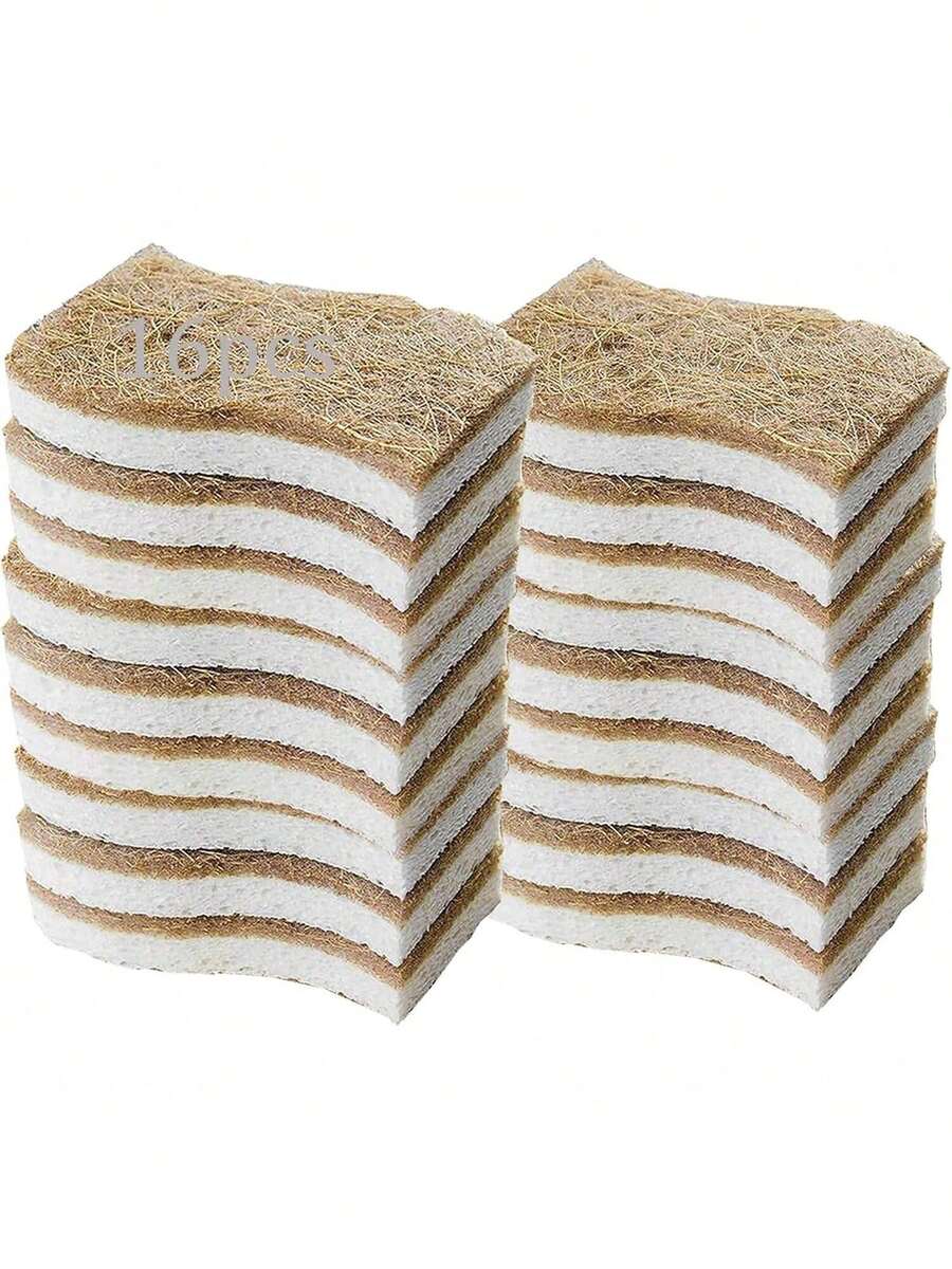 EstiloTendencia16PCS Esponjas De Limpieza De Cocina, Esponja De Doble Cara Naturales, Esponja Hechas De Celulosa Antirayaduras Y Sisal De Coco, EcolóGicas, De Secado RáPido Y Sin OlorCalidad PremiumVersióN Mejorada - 1 - Ver 1