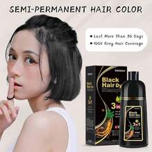 Black Hair Dye Shampoo, Semi-Permanent Gray Coverage For Women And Men, 3 In 1 With Natural Ingredients, Lasts 30 Days/500ml - Đen - Xem 7