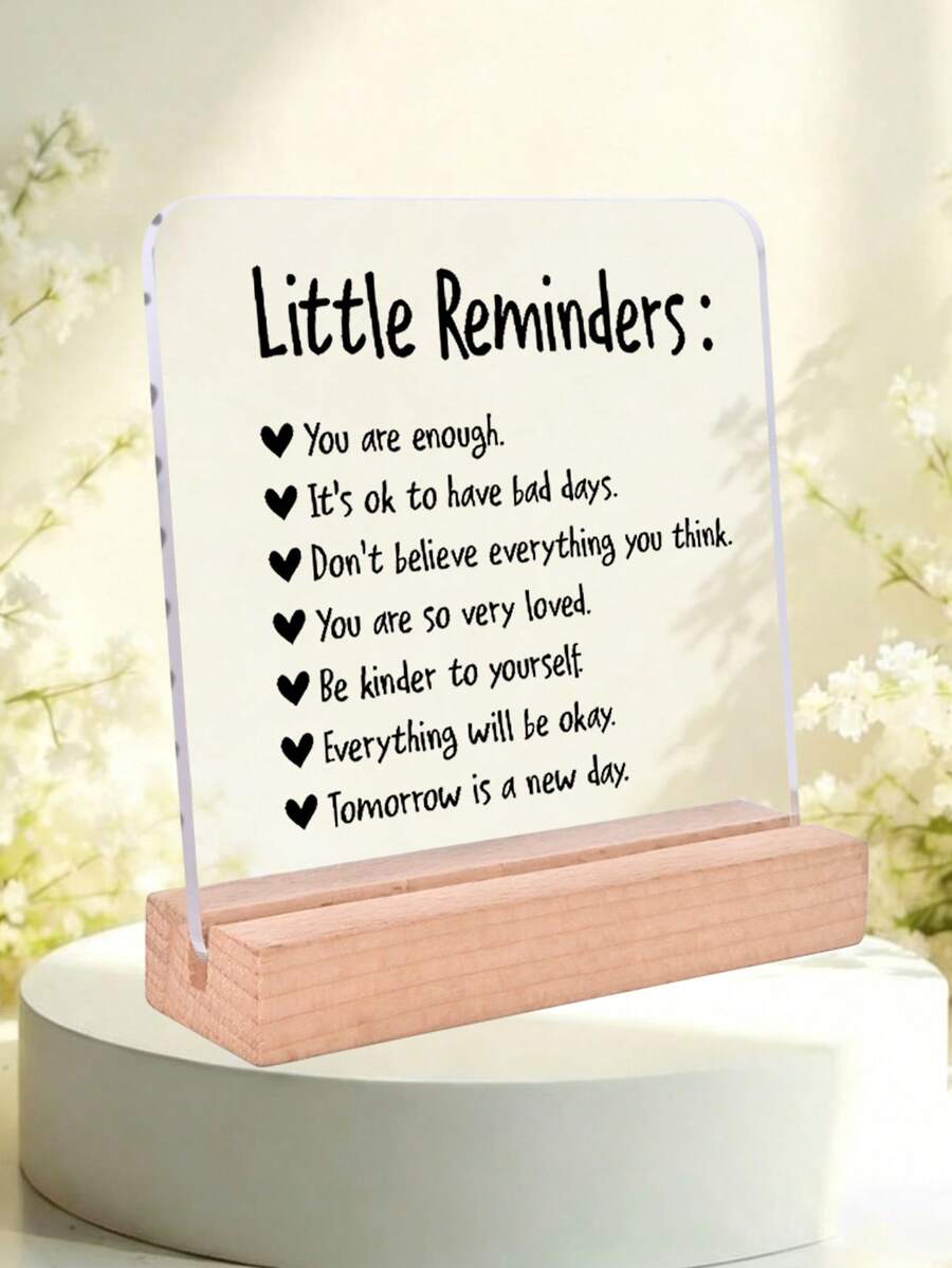 1 pieza Adorno de acrílico con mensaje de aliento y base de madera, diseño con cita alentadora, regalo reflexivo para familia y amigos, auto-aliento, decoración para el hogar, escritorio, oficina, dormitorio - Multicolor - Ver 1