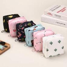 1pc Sanitary Napkin Storage Bag With Zipper, Portable Tampon Bag, Small And Cute Menstrual Pad Bag, Multi-Functional Travel Storage Bag, PU Waterproof Material, With Cute Patterns, Suitable For Storing Women's Personal Care Products. - Nhiều màu - Xem 4