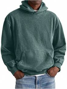 [Free Shipping]Mens Hoodies Oversized Unisex Acid Wash Hoodie Heavyweight Fleece Vintage Cotton Sweatshirt Men Women - B-綠色 - 查看 10