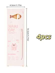 4pcs/Box Creative Cat Shaped 0.5mm Quick-Drying Ballpoint Pens, Black Ink, Lightweight Plastic Body, Office Supplies, Cute Cat Pearl Powder Pressing Ballpoint Pens, Smooth Writing, Suitable For Office, Diary, Cat Lovers Gift, Novelty Stationery, Creative Design, Durable Material, Office Personnel Exclusive - Multicolor - View 12