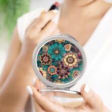 Espejo de  de viaje con flores bohemias 1x/2x espejos compactos de aumento espejo de bolsillo portátil para mujer espejo de mano plegable de 2.4 pulgadas espejos cosméticos de - Plata - Ver 5