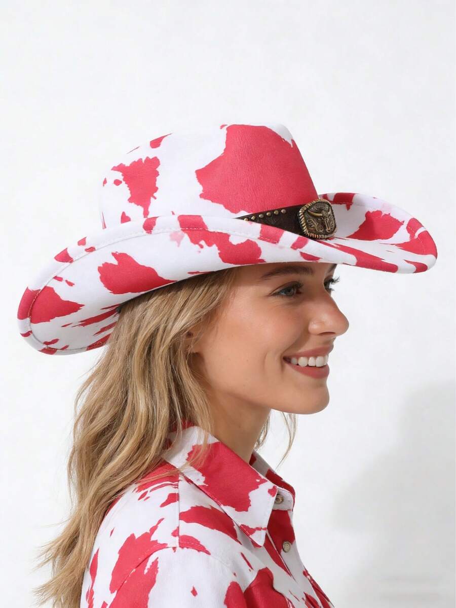 1条男女通用新款仿皮腰带，饰有星星串珠；高品质麂皮宽檐帽；时尚简约欧美西部风格牛仔帽；适合日常佩戴、西部主题活动、生日派对、音乐节、骑马、情人节礼物 - MZ1427+ML69 - 查看 1