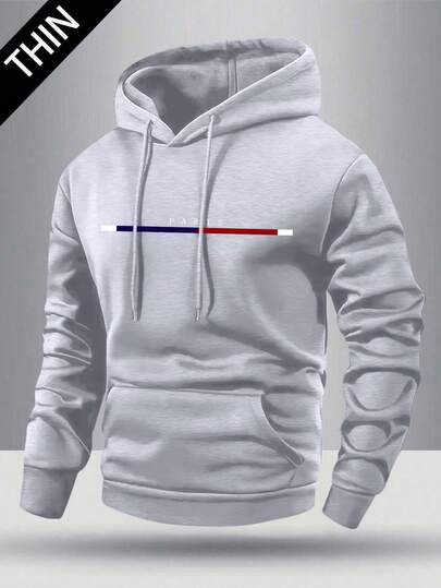 Men's Lightweight Regular Fit Long Sleeve Hoodie With Pocket, Personalized Graphic & Letter Print, Casual Sporty Outerwear For Spring/Autumn, Suitable As Gift For Husband/Boyfriend, For Street, Commute, Outdoor Activities, Vacation