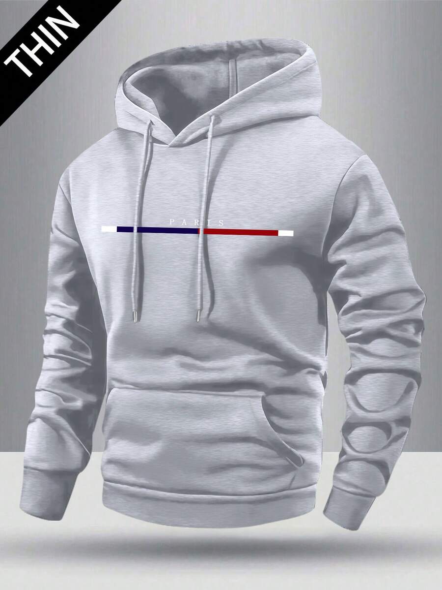 Men's Lightweight Hooded Sweatshirt With Pockets, Personality Graphic Letter Print, Fashion Casual Sportswear Outerwear, Suitable For Husband/Boyfriend Gift, Street, Commute, Outdoor Activities In Cool Spring/Autumn - Light Grey - View 1