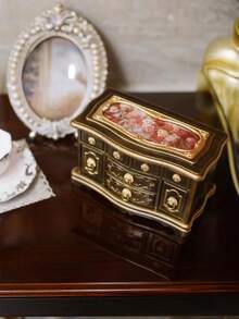 1个三层复古欧式首饰盒，天鹅绒抽屉，大容量，可收纳耳环、项链、配饰、手镯，非常适合作为圣诞节、情人节、周年纪念礼物，女士首饰收纳盒，首饰托盘，可堆叠首饰架 - 彩色 - 查看 4